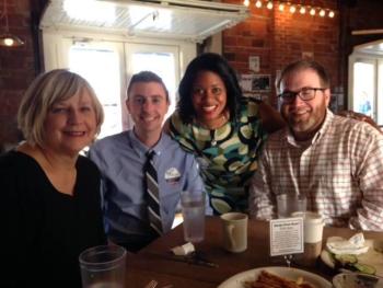 Filmmaker Pam Maus with candidate Leah Williams, campaign manager Chet, and location filmmaker, Scott Ramsey. (Photo courtesy Pam Maus)