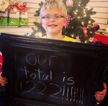 Ten-year-old Jacob Murray of Camden announces on Facebook the final total of his fundraising project for the National Brain Tumor Society, and his best friend, Will Smith and his family. (Courtesy Facebook)