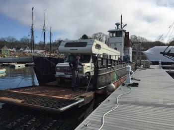 The barge ‘Clam’ is loaded up and ready to depart for the Bahamas late Sunday morning. (Courtesy Steve Pixley)