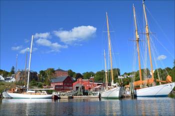 Rockport Marine, on Rockport Harbor, is seeking planning board approval to rebuild its pier to accommodate a larger travel lift, used to haul and launch boats. (Photo by Lynda Clancy)