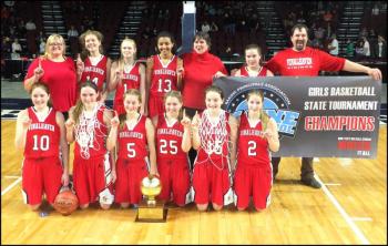 The Vinakhaven Vikings Girl’s basketball team after their 55-44 victory over Shead of Eastport to take the State Championship Class D title on March 4, 2017 and bring home a gold ball, the first, in the school’s history. (Photos by Chris Wolf).