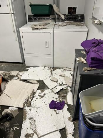 Water damage caused drywall to fall at Camden Rockport Middle School. (Photo courtesy SAD 28)
c