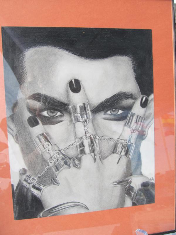 An original charcoal drawing of Adam Lambert, auction item by OUT! teen, Tyler drag show, rockland, the pearl