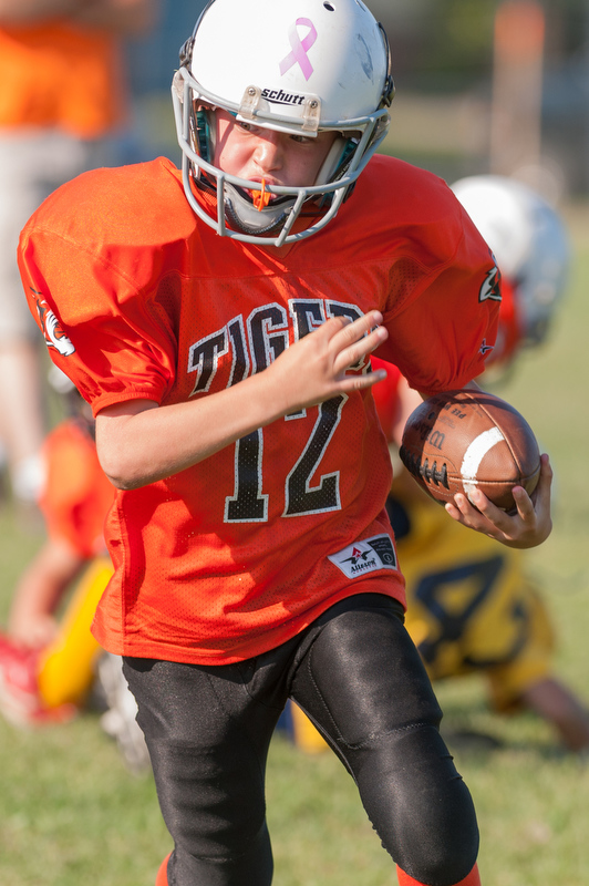 Rockland's Karl Ilvonen carries the ball on the opening play of the JV game. Photo by Ron Hawkes