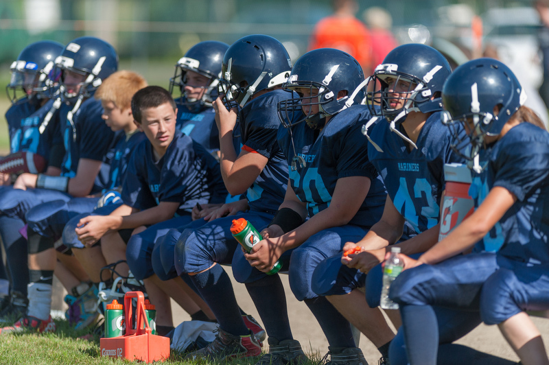 Oceanside vs Medomak Middle School preseason football scrimmage. Photo by Ron Hawkes