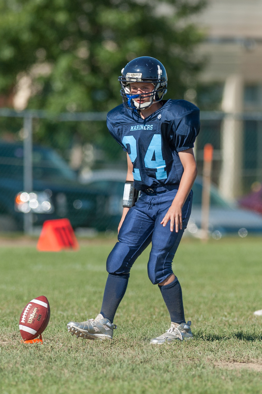 Oceanside vs Medomak Middle School preseason football scrimmage. Photo by Ron Hawkes