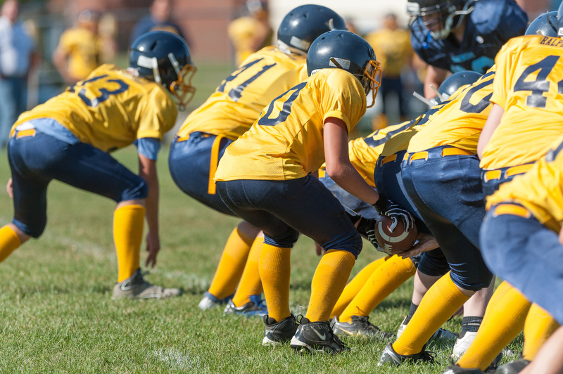 Oceanside versus Medomak Middle School preseason football scrimmage. Photo by Ron Hawkes