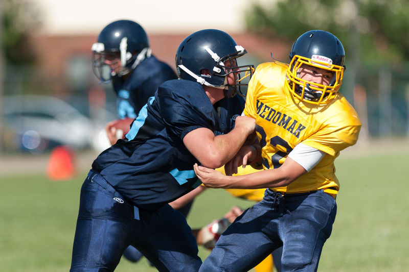 Oceanside versus Medomak Middle School preseason football scrimmage. Photo by Ron Hawkes