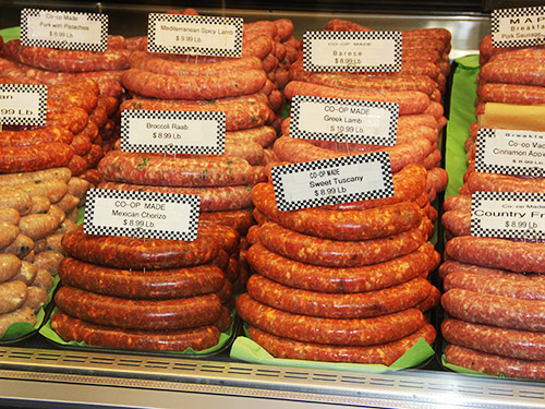 Fresh sausages made weekly at Belfast Community Co-op , history Belfast Community Co-op