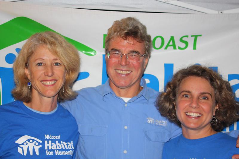 From left, Midcoast Habitat for Humanity Board President Vicki Doudera and Executive Director Tia Anderson are pictured Saturday night with Emmy award-winning television personality and former This Old House and Renovation Nation host Steve Thomas, now a contributor and volunteer with Habitat for Humanity International. Vicki Doudera, Steve Thomas and Tia Anderson.