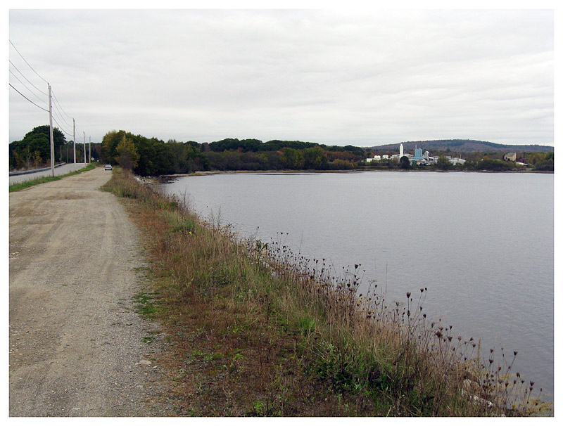 GAC Chemical, seen from the Sears Island causeway, has taken laudable measures to mitigate alum tailings once dumped on site, according to Ron Huber of FPB. (Photo by Ethan Andrews)