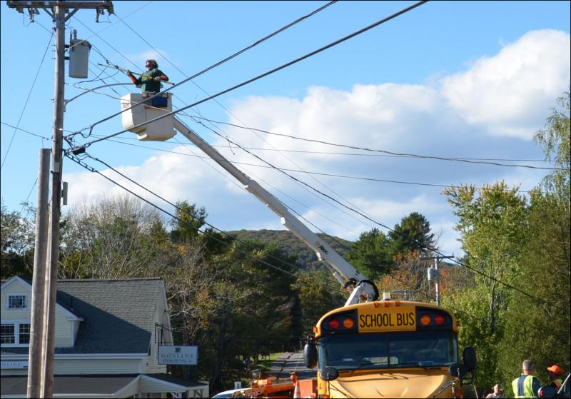 A Central Maine Power employee rushed to the site from Rockland to disconnect power.