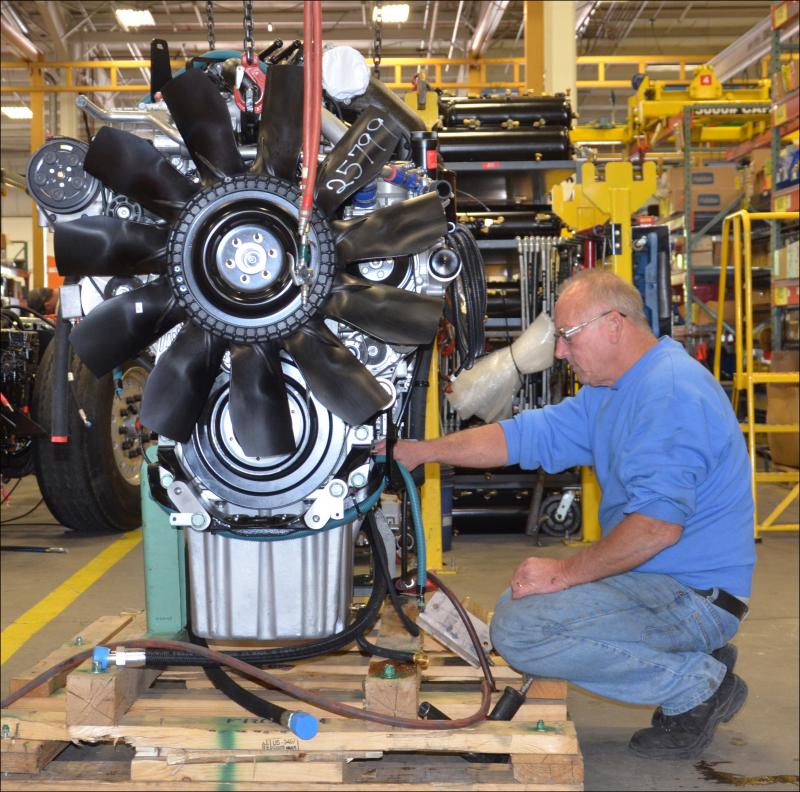 Engine construction and calibration. The engines are Detroits or Cummins, the transmissions are Allisons. (Photo by Lynda Clancy)