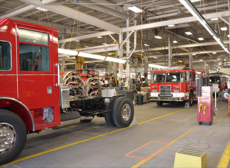 The assembly line at Pierce in Appleton, Wis. (Photo by Lynda Clancy)