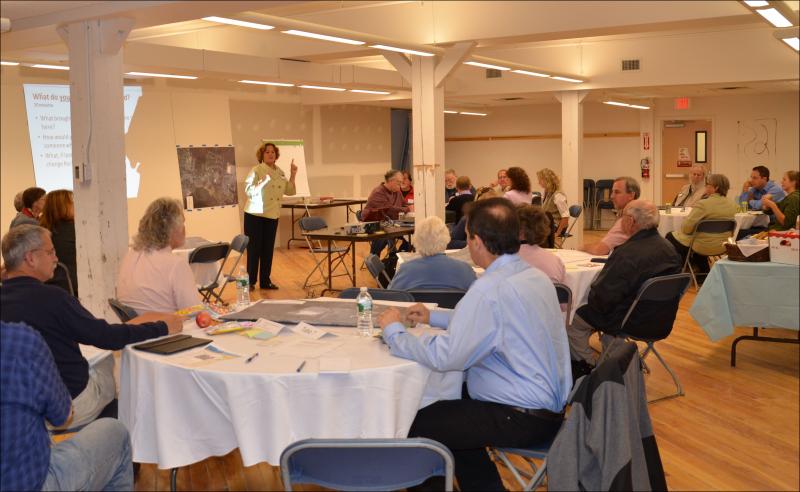 It is a roomful of participants in Rockland at the Breakwater Building Sept. 27 during a workshop convened by the Rockland Economic Development Advisory Committee. (Photo by Lynda Clancy)