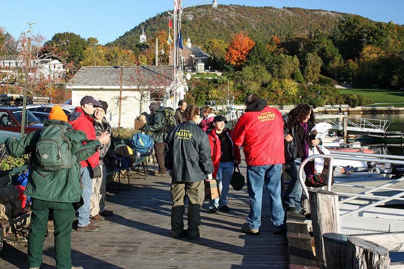 Volunteer 'victims' on the dock at the Camden waterfront on the morning of Oct. 13. (Photo by Holly S. Edwards)