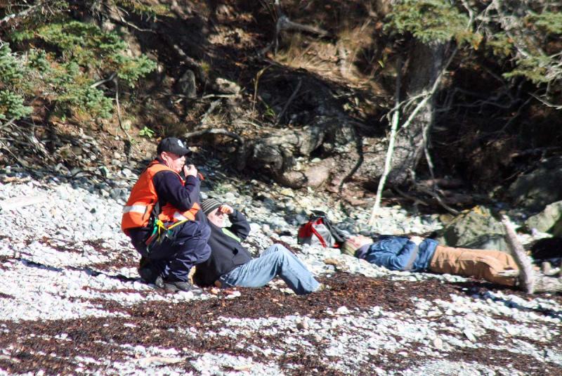 Volunteer victims being tended by rescuers Saturday on Lasell Island. (Photo by Holly S. Edwards)