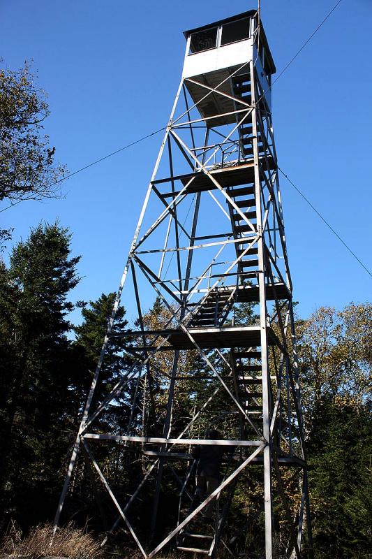 Radio communications between the mass casualty participants on Lasell Island and Unified Command in Rockland Harbor Park was aided by placing an antenna atop this fire tower on the island. (Photo by Holly S. Edwards)