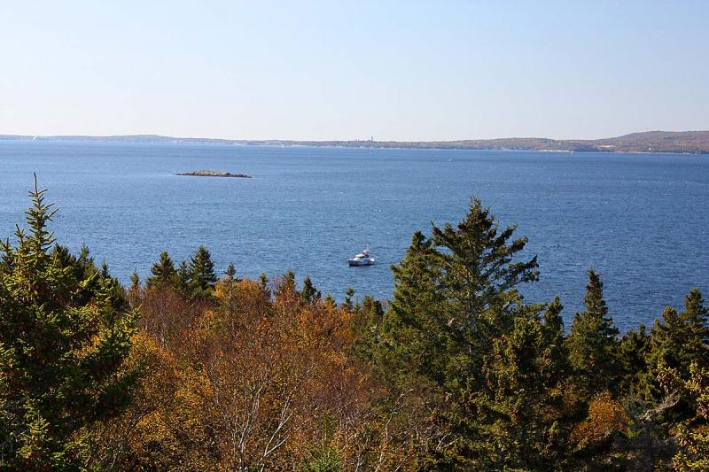 A view of the entrance to Rockland Harbor from the Lasell Island fire tower. (Photo by Holly S. Edwards)