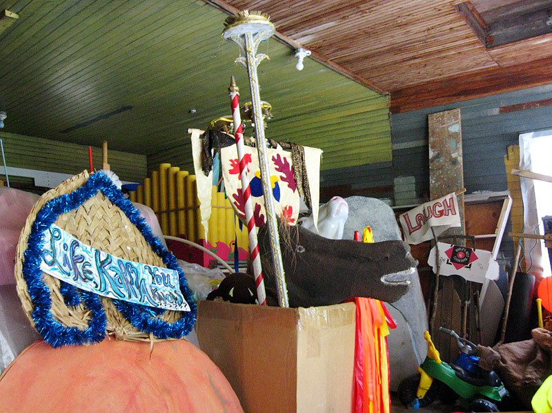 The lower level of Weaver's barn is filled with some of the larger props used for her theater productions and the annual Church Street Festival.