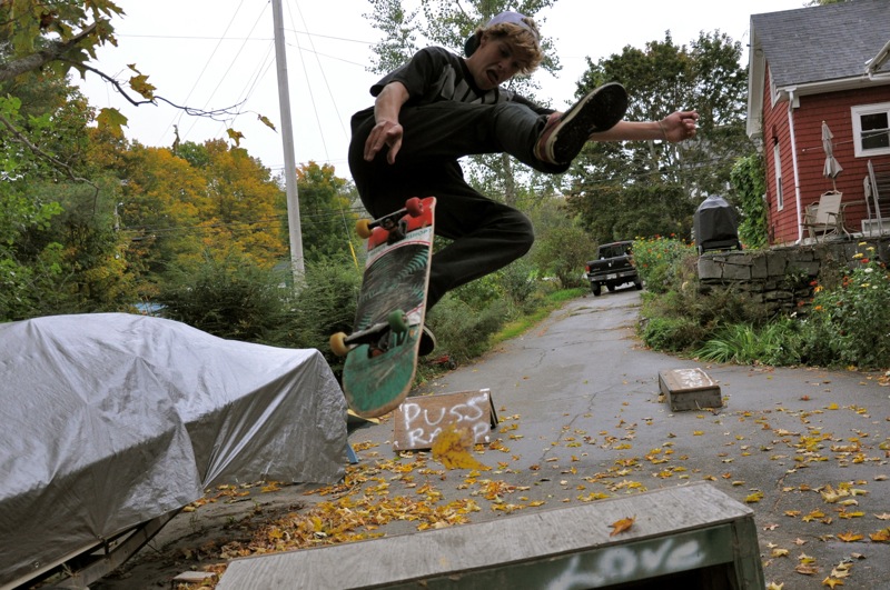 GNARK founder Brennan Moore, of Belfast, skates at the house of teammate Hunter Finden. (Photo by Wes Sterrs)