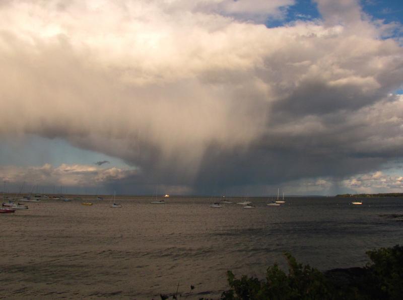 On Oct. 5, 2011, a strong and extensive squall blew down over Penobscot Bay. Pilot Don Campbell died that afternoon, attempting to land his small plane on Matinicus. Photographer Bob Trapani captured that fateful weather with his camera, his vantage point of Rockland Harbor, as it traveled across the water and over the islands. (Photo by Bob Trapani)