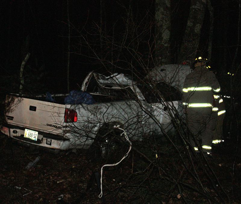 Despite the damage, the driver, Ian Lary of Camden, is nowhere to be found early Friday morning. (Photo by Holly S. Edwards)