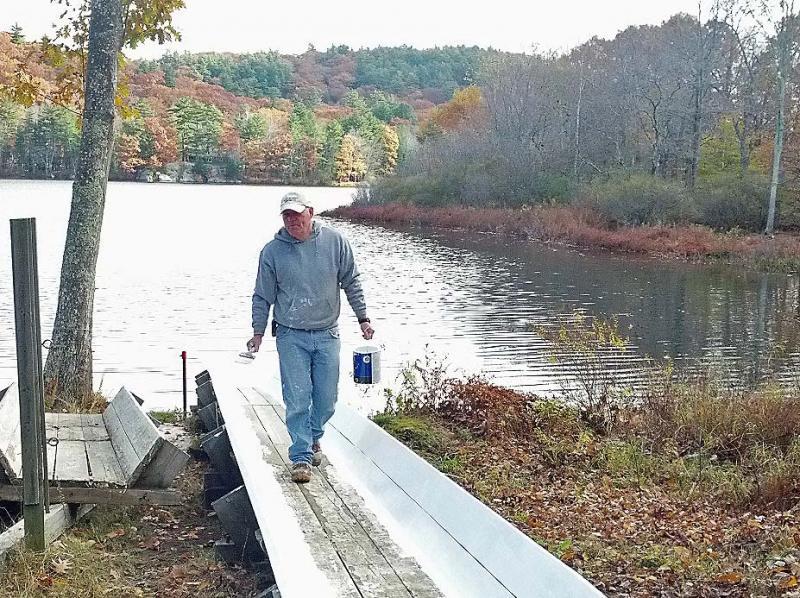 West Bay Rotarian and North Atlantic Painting owner Peter Berke at the Camden Snow Bowl's toboggan chute Oct. 26. (Photo courtesy Sandy Cox)