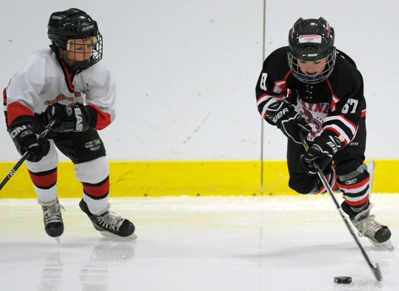 The MCSA Storm Squirts Tier 3 team hosted the Maine Gladiators from Lewiston/Auburn Sunday and the two teams skated to a 4-4 tie. (Photo by Ron Hawkes)