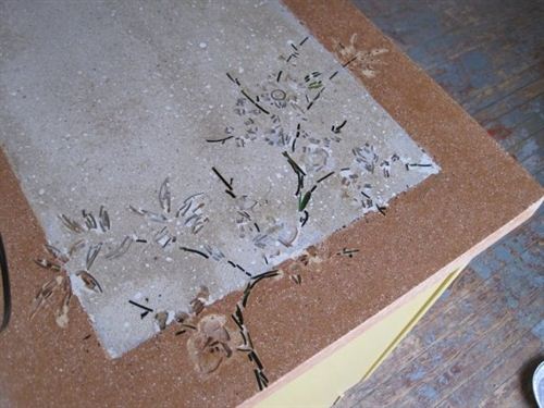 Inlaid recycled glass from the Transfer Station in concrete countertop. (photo: Alternative Rock, LLC)