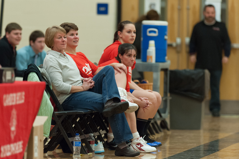 Coach Sue Wootton with Nickki Hanley Bland, April Pease Berry and Ali Parent. (Photo by Ron Hawkes)