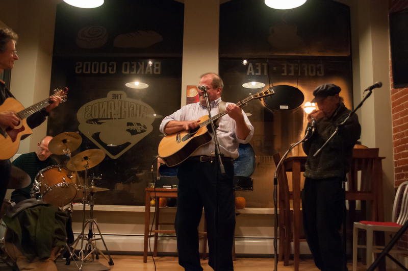 John Coleman, the feature performer Thursday night along with friends performed at Open Mic at the Highlands Coffee Shop in Thomaston. (Photo by Ron Hawkes)