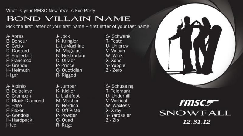 Get your spy name before going to the Ragged Mountain Ski Club "James Bond" party (photo: RMSC)