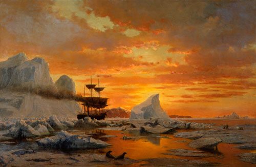 William Bradford's "Ice Dwellers Watching the Invaders" c. 1890s, painted from his 1869 expedition to the west coast of Greenland.