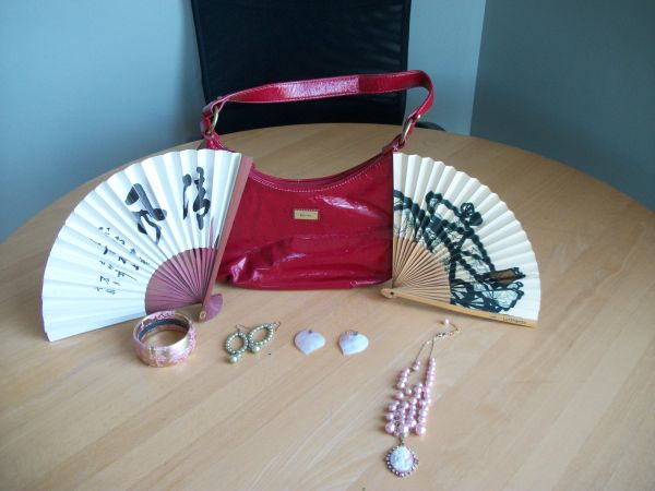 Purse, earrings, necklace and fans?! (South Portland)