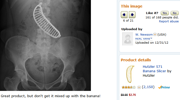 Screen grab of an image uploaded by a reviewer/customer to the Hutzler 571 Banana Slicer page. (Courtesy Amazon.com)