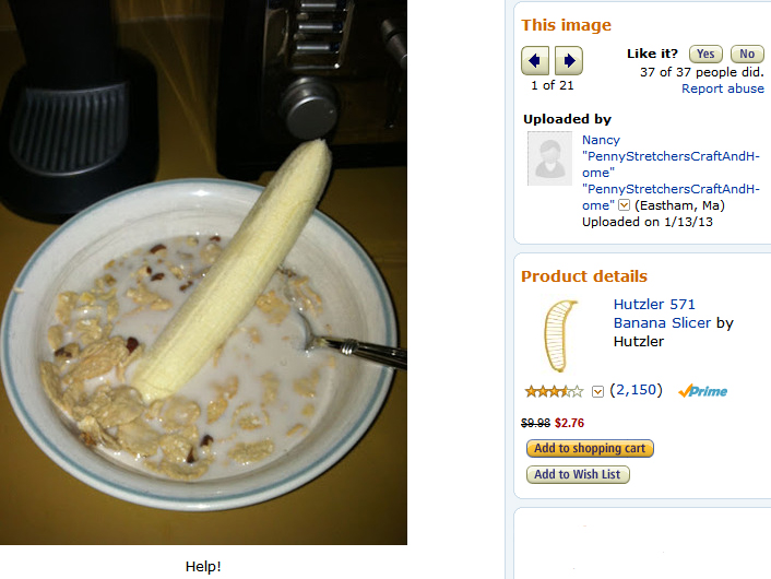 Screen grab of an image uploaded by a reviewer/customer to the Hutzler 571 Banana Slicer page. (Courtesy Amazon.com)