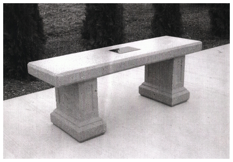 A photo of a precast concrete bench proposed by the Armistice Group in response to a more general proposal by Our Town Belfast in a letter of inquiry for a national grant. (Image courtesy of the Armistice Group)