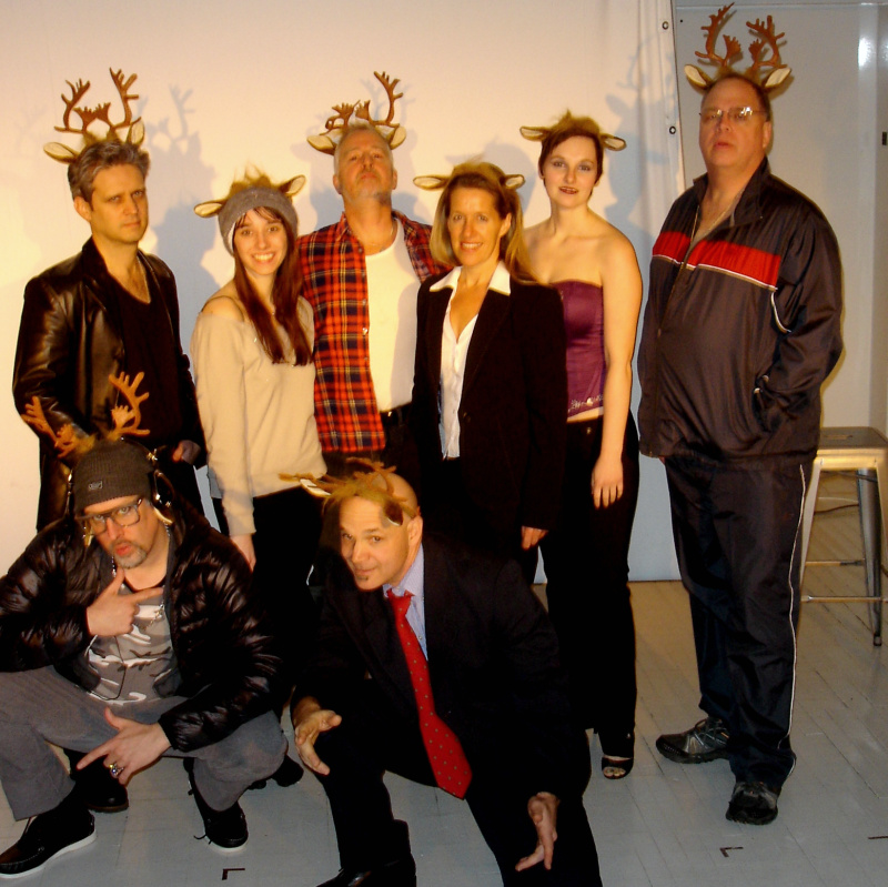 Joseph Ritsch as Cupid; David Troup as Comet; (Standing left to right): Lou Carbonneau, as Dasher; Abby Norman, as Dancer; Paul Hodgson, as Donner; Jen Hodgson, as Blitzen; Ashley St. Pierre, as Vixen; and David Greenham as Prancer/ Hollywood. (Photos by Chris Wolf)