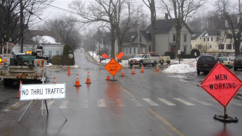 Union Street is closed to through traffic at Camden Exxon Sunday morning. (Photo by Chris Wolf)