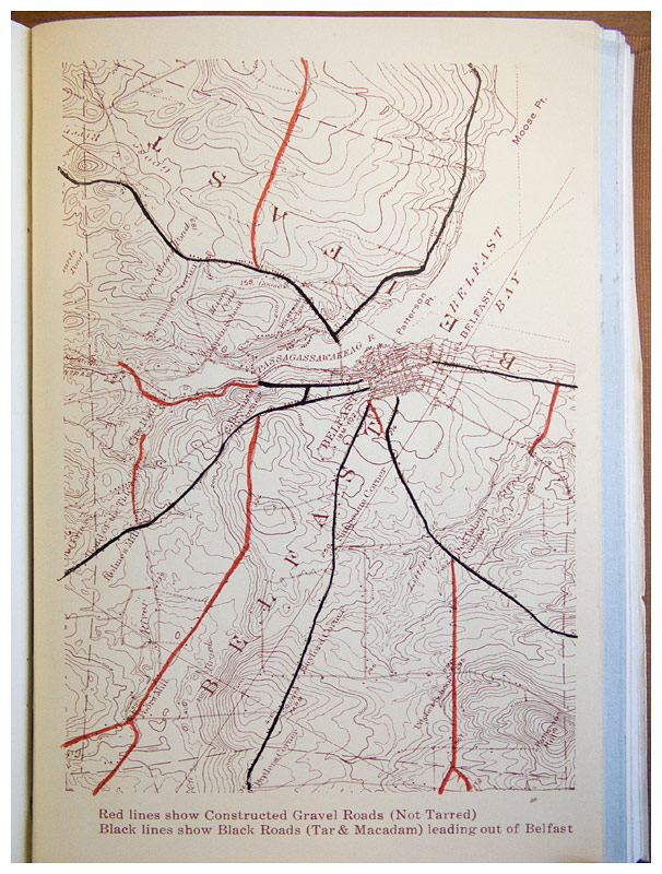 A color map showing improved and new roads, from the city's 1934-35 annual report.