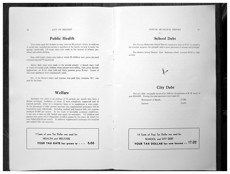Pages 5 and 6 of a section of the 1952-53 report detailing the services that contribute to the city's tax rate.