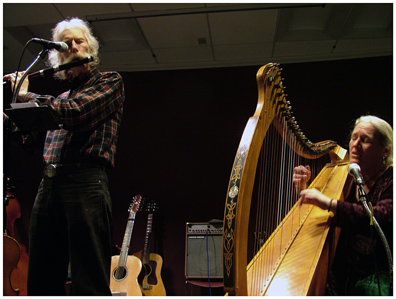 Fred Gosbee, left, and Julia Lane of Castlebay perform in the Abbott Room at the Belfast Free Library. (Photo by Ethan Andrews)