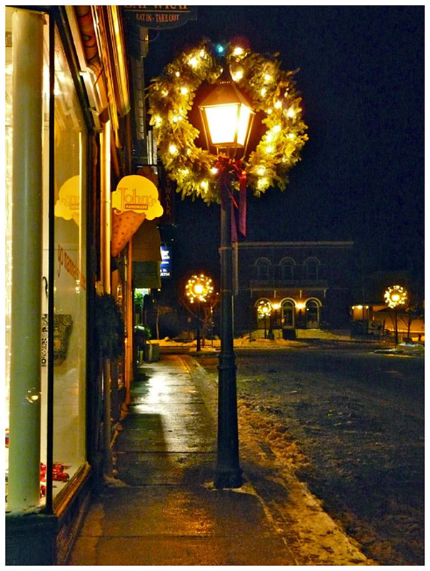 Holiday light illuminate downtown Belfast. (Photo by Shelagh Delphyne)