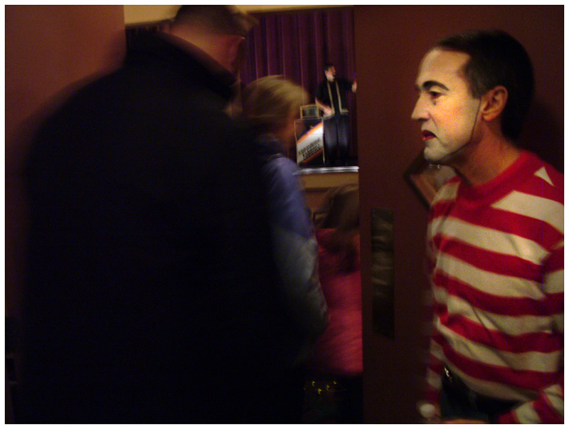 Mime and musician Scot Canon prepares to go on stage at the Colonial Theatre. (Photo by Ethan Andrews)