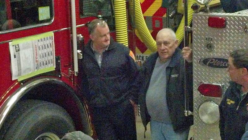 From left, Camden Fire Chief Chris Farley and firefighter Harold Drinkwater at Monday night's meeting. (Courtesy Ryan Fisher)