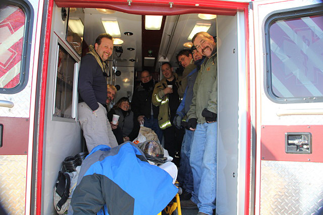 At least one of Rockland's ambulances was used for rehab and getting warm during the ice training at Chickawaukie Pond Saturday. (Courtesy Rockland FD/by Alan Athearn)