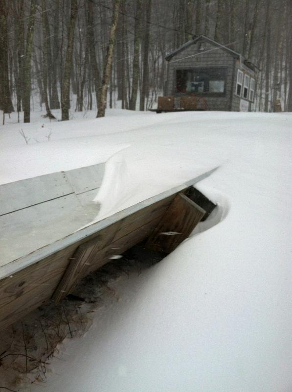 A lot of cleanup will be needed in Tobogganville to get the races on track Sunday. (Photo by Andrew Daiey)