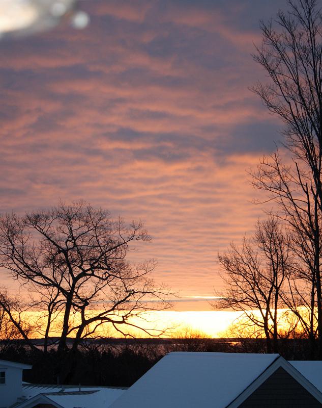 Another view of sunrise, looking across Camden Harbor, Tuesday morning, Feb. 26. (Photo by Holly S. Edwards)