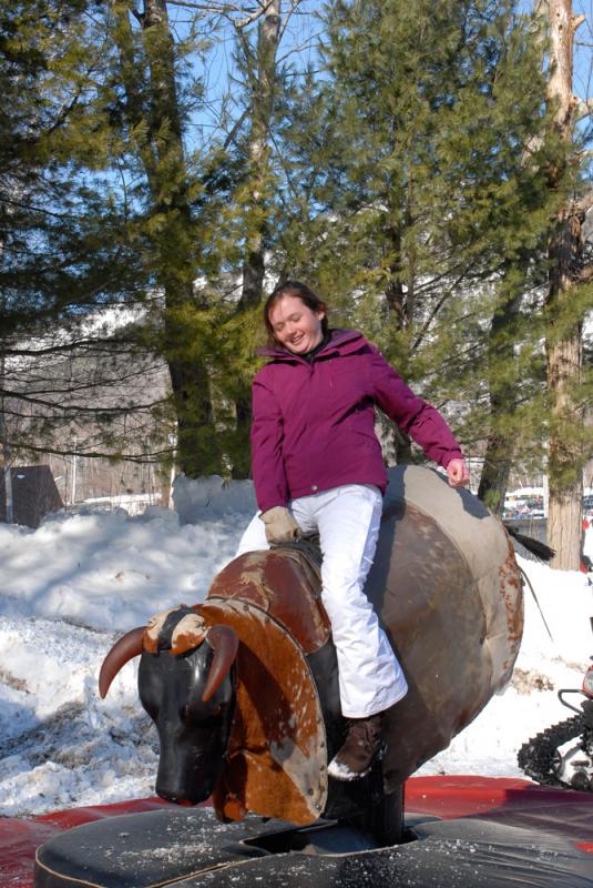 The mechanical bull proved to be a popular side attraction again this year. (Courtesy Snow Bowl/by Dave Ridley)